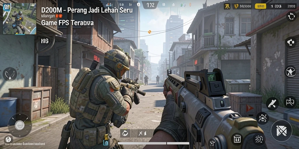 Screenshot menunjukkan gameplay intens dalam D200M dengan efek visual menakjubkan.