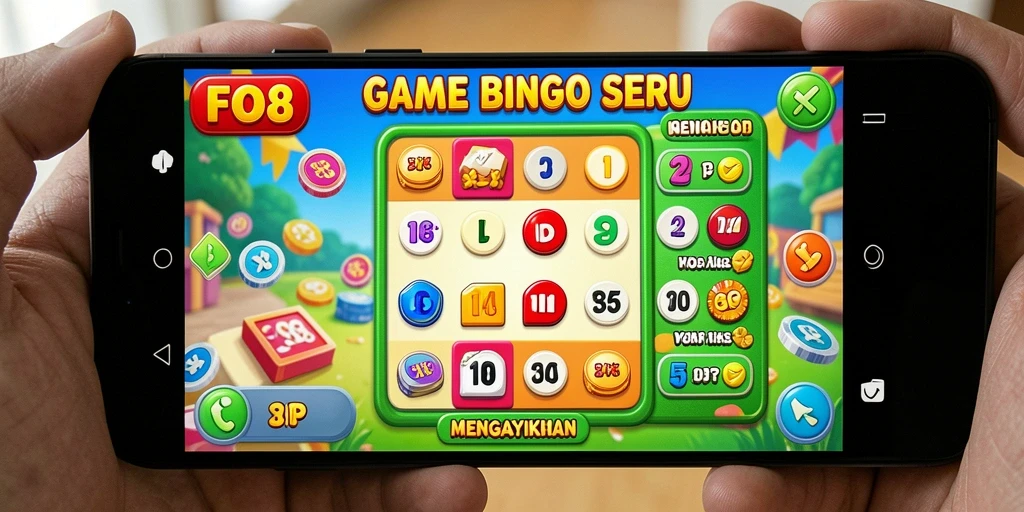 Screenshot gameplay FO8 menampilkan momen seru dalam bermain Bingo.