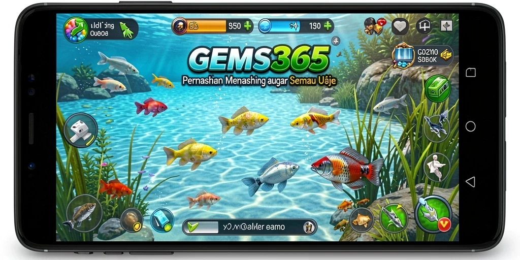 Tampilan utama gameplay GEMS365, menunjukkan suasana memancing yang mendebarkan.