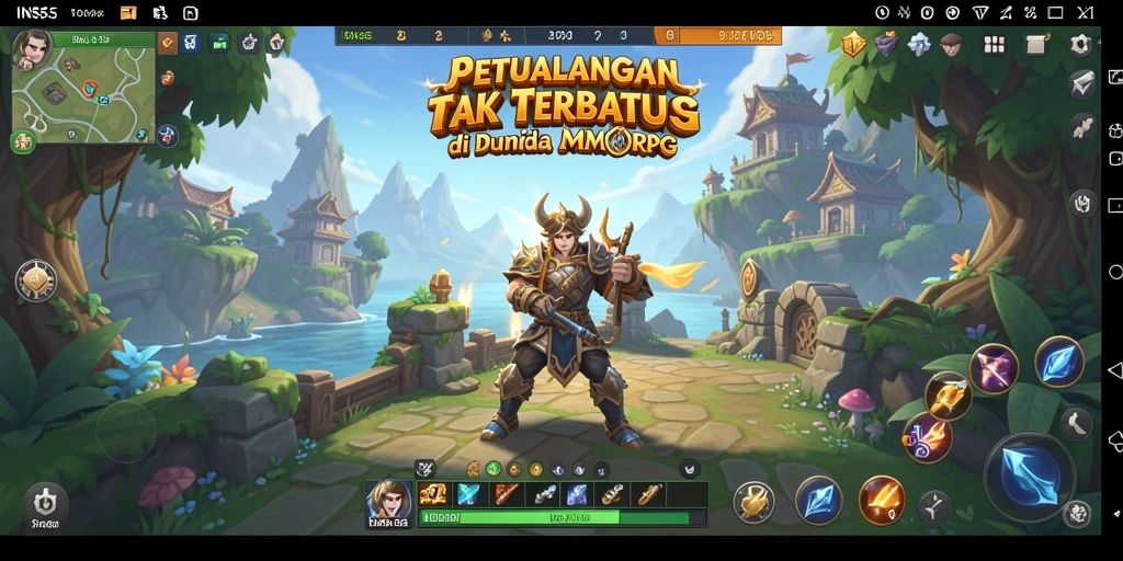Tampilan gameplay <strong>INS55</strong> menampilkan pertarungan epik dalam dunia MMORPG.