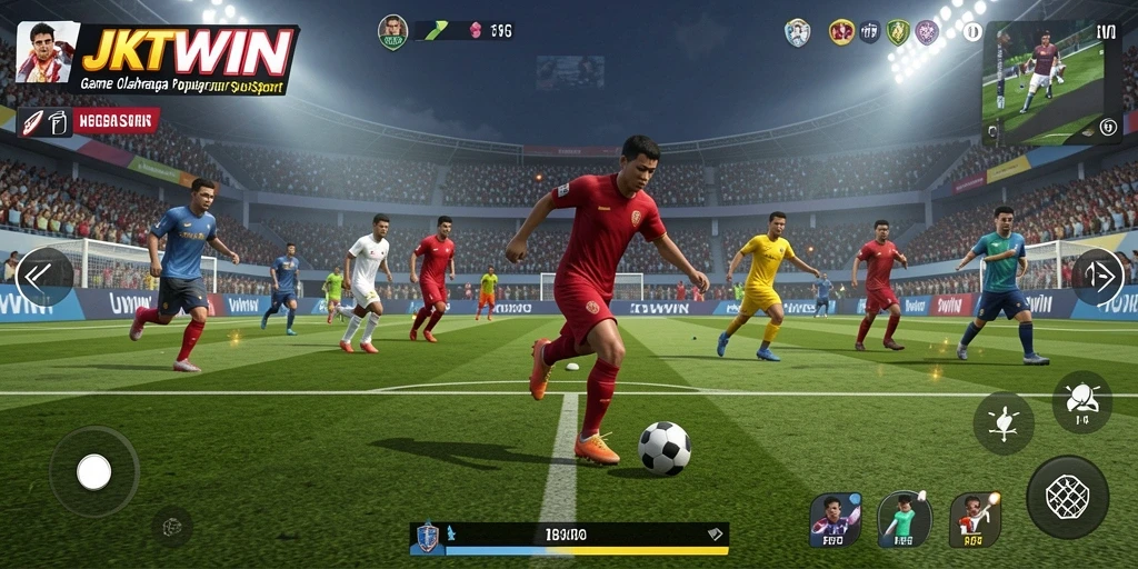 Tampilan gameplay JKTWIN yang menegangkan di arena olahraga.