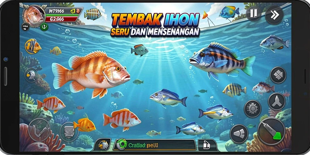 Tampilan screenshot menampilkan gameplay seru Tembak Ikan.