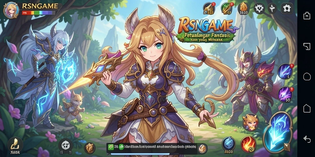 Screenshot RSNGAME menampilkan pertarungan karakter anime yang mendebarkan.