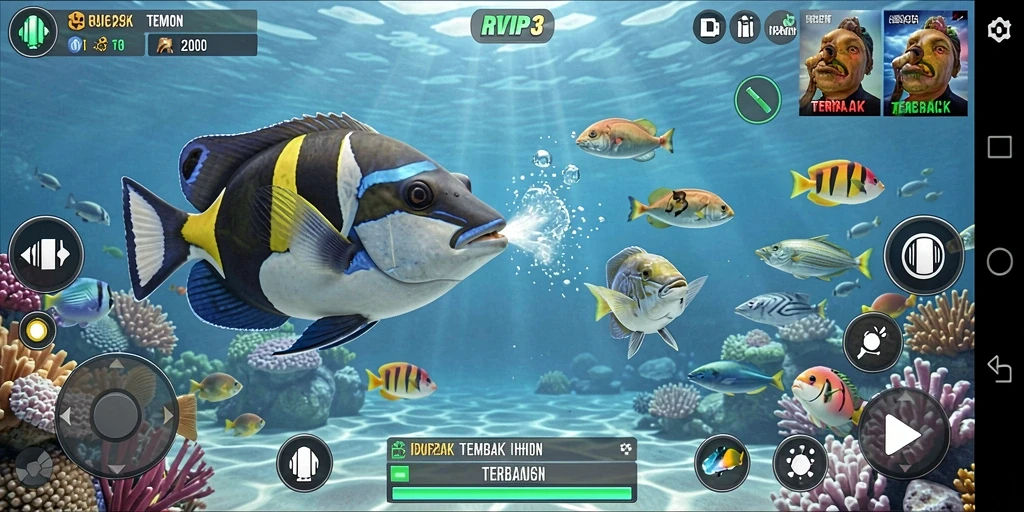 Screenshot gameplay RVIP3 menampilkan aksi menembak ikan yang seru.