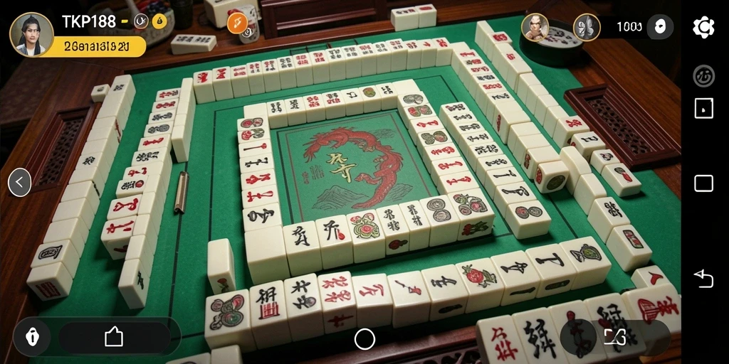 Screenshot gameplay TKP188 menampilkan suasana permainan Mahjong yang mengesankan.